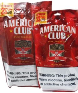 Two bags of American Club Red Pipe Tobacco in 16 oz and 6 oz sizes