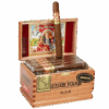 Open wooden box of Arturo Fuente Flor Fina 8-5-8 Natural cigars with one cigar standing upright.