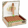 Open box of Arturo Fuente Double Chateau Natural cigars wrapped in cedar sleeves with green foot bands.