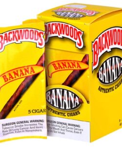 Backwoods Banana cigars display box and individual 5-pack pouch