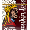 Pack of 20 Smokin Joes Cherry Filtered Cigars in a burgundy box featuring a Native American chief logo.