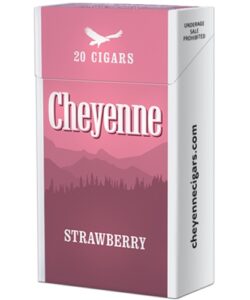 Pink pack of 20 Cheyenne Strawberry Filtered Cigars featuring an eagle logo and mountain graphic.