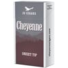 Cheyenne Sweet Tip Filtered Cigars pack of 20 with gray lid, white eagle logo, and mountain silhouette.