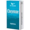 Cheyenne Tropical Filtered Cigars 20-pack featuring a teal pack with a mountain landscape and white eagle logo.