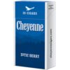Blue pack of 20 Cheyenne Xotic Berry filtered cigars with white branding, an eagle logo, and mountain graphic.