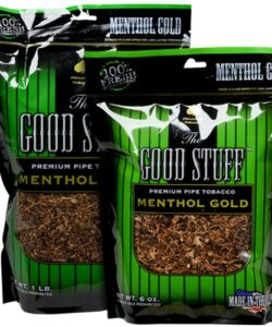 Two bags of The Good Stuff Menthol Gold Premium Pipe Tobacco in 1 lb and 6 oz sizes