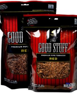 Two bags of The Good Stuff Red Premium Pipe Tobacco in 1 lb and 6 oz sizes