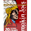 Red pack of 20 Smokin Joes Full Flavor Original Filtered Cigars featuring a Native American chief illustration.