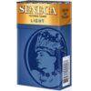 Blue pack of Seneca Light Filtered Cigars with gold header branding and Native American profile logo.