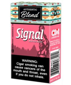 Pink pack of Signal Strawberry Filtered Cigars featuring Authentic Blend pattern and Native Made logo.