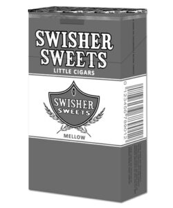 Grey pack of Swisher Sweets Mellow Filtered Little Cigars with white branding band and shield logo.
