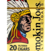 A yellow pack of 20 Smokin Joes Vanilla Filtered Cigars featuring the brand logo of a Native American chief.