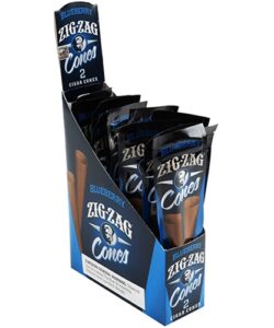 Display box containing packs of Zig-Zag Blueberry 2 Cigar Cones