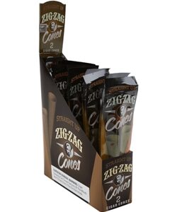 Display box filled with Zig-Zag Straight Up Cigar Cones 2-pack pouches