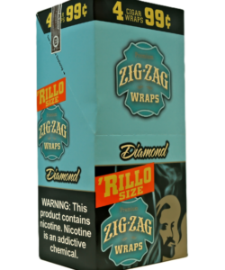 Zig-Zag Diamond 'Rillo Size Premium Cigar Wraps box labeled 4 cigar wraps for 99 cents