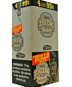 Box of Zig-Zag Silver 'Rillo Size cigar wraps, 4 wraps for 99 cents