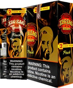 Display box and individual packs of Zig-Zag Premium Peach 2 Cigar Wraps