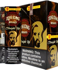 Box and single pouch of Zig-Zag Straight Up Premium Cigar Wraps