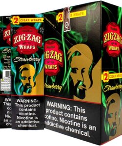 Zig-Zag Strawberry Premium Cigar Wraps display box and individual 2-count pouches