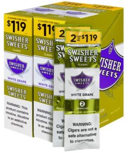 Swisher Sweets White Grape Cigarillos, box of 30 foil pouches of 2