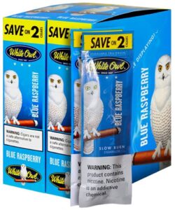 White Owl Blue Raspberry Cigarillos, box of 30 foil pouches of 2