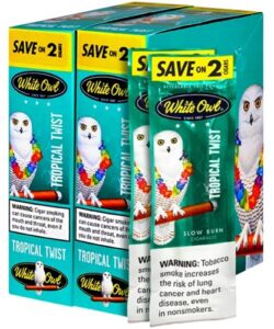 White Owl Tropical Twist Cigarillos, box of 30 foil pouches of 2