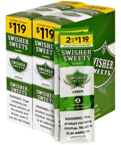 Swisher Sweets Green Sweets Cigarillos, box of 30 foil pouches of 2