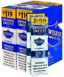 Swisher Sweets Blueberry Cigarillos, box of 30 foil pouches of 2