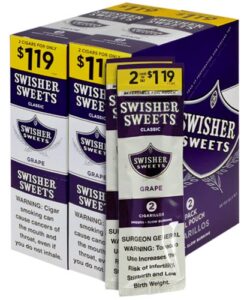 Swisher Sweets Grape Cigarillos, box of 30 foil pouches of 2