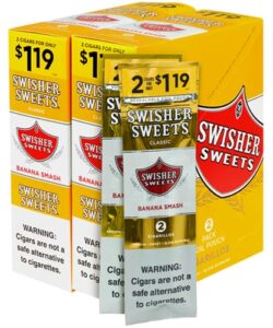 Swisher Sweets Banana Smash Cigarillos, box of 30 foil pouches of 2
