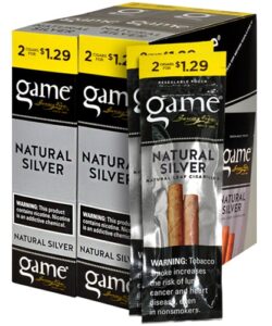 Game Natural Silver Cigarillos, box of 30 foil pouches of 2
