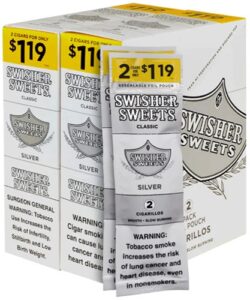 Swisher Sweets Silver Cigarillos, box of 30 foil pouches of 2
