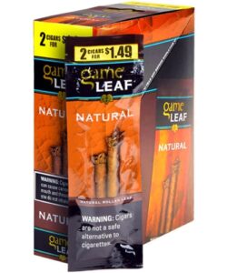 Game Leaf Natural Cigarillos, box of 15 foil pouches of 2