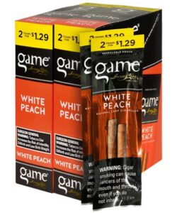 Game White Peach Cigarillos, box of 30 foil pouches of 2
