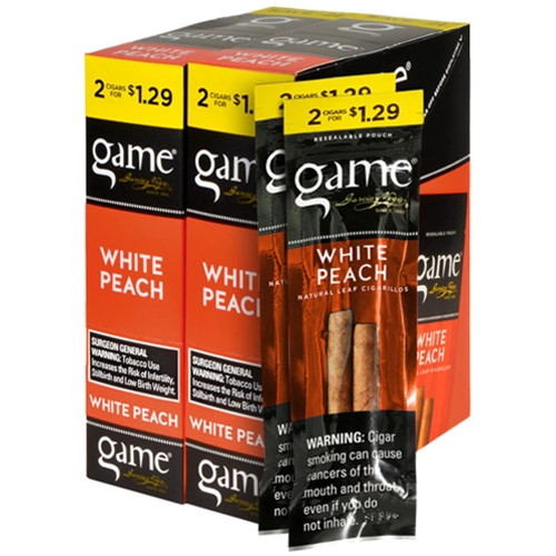 game_white_peach_cigarillos_box_of_60 Game White Peach Cigarillos, box of 30 foil pouches of 2