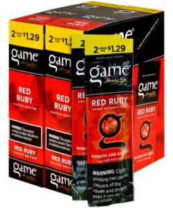 Game Red Ruby Cigarillos, box of 30 foil pouches of 2