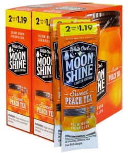 White Owl Sweet Peach Tea Cigarillos, box of 30 foil pouches of 2