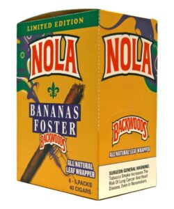Box of Limited Edition NOLA Bananas Foster Backwoods cigars containing 8 five-packs (40 cigars)