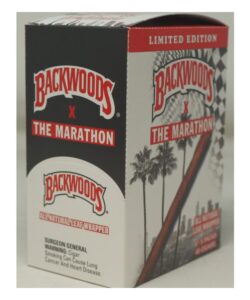 Backwoods x The Marathon Limited Edition cigar box featuring palm trees and checkered flag design