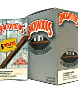 Backwoods White All Natural Leaf Wrapper cigars single 5-pack and display box of 8 packs