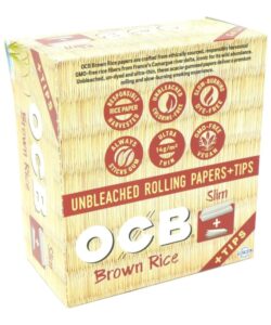 OCB Brown Rice Rolling Papers, Slim with Tips