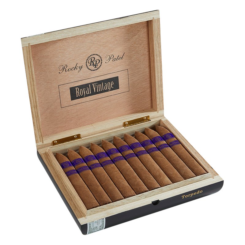 rocky-patel-royal-vintage-torpedo-cigars-vkd-pm-1011-open Rocky Patel Royal Vintage Torpedo cigars, box of 20