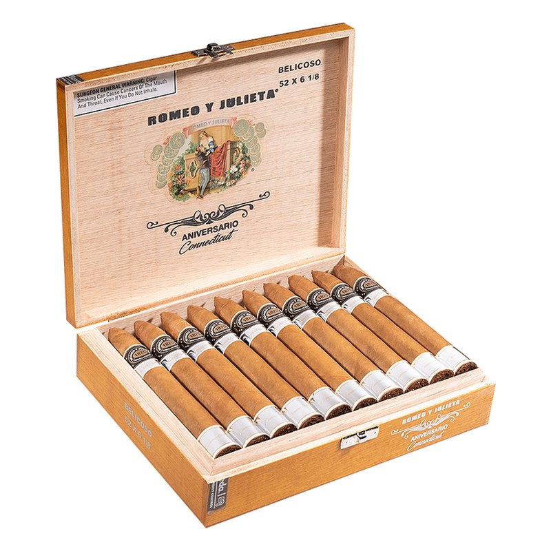 romeo-y-julieta-aniversario-connecticut-robusto-cigars-row-pm-1001-left Romeo y Julieta Aniversario Connecticut Robusto cigars, box of 20
